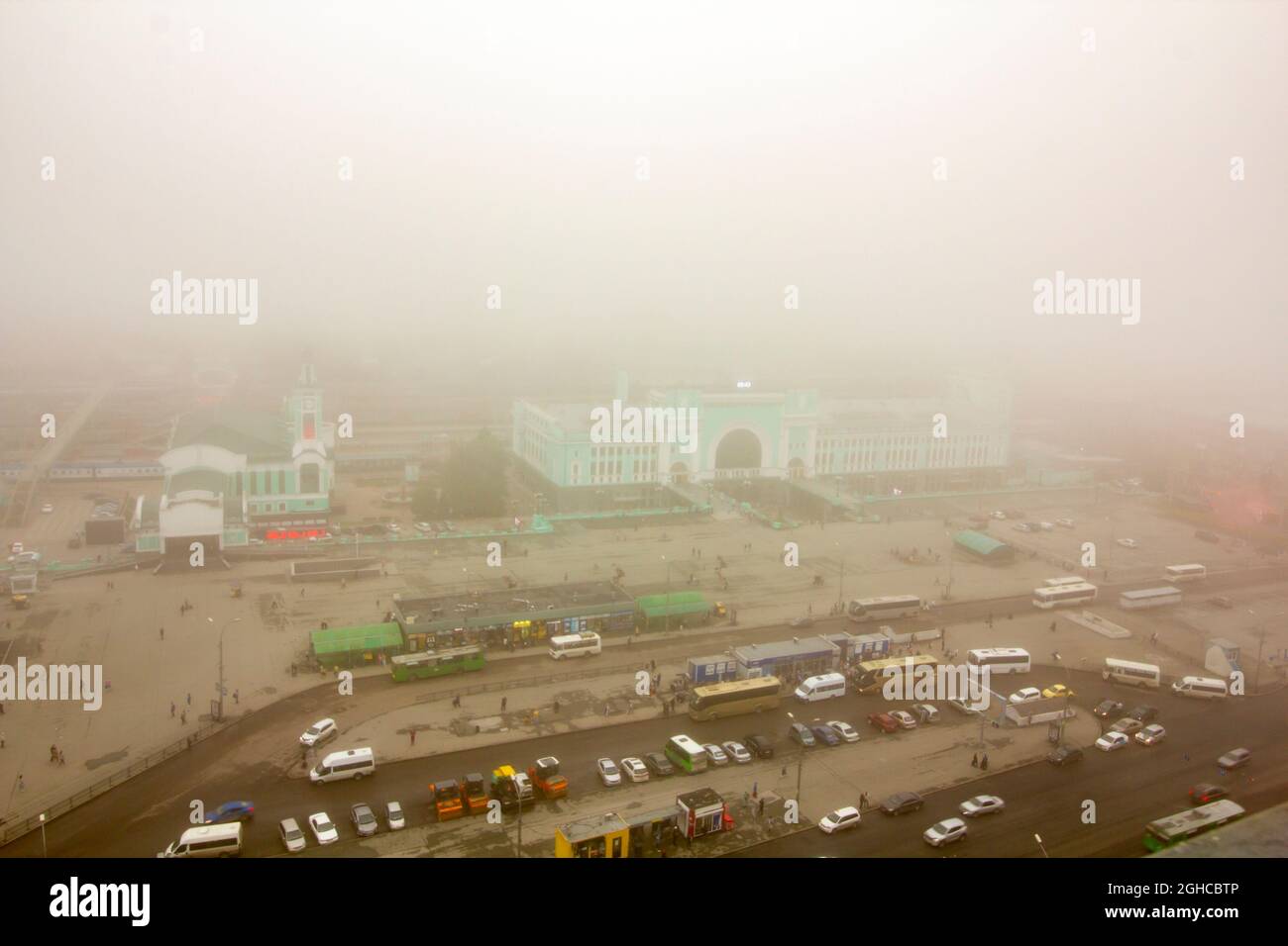 Morning fog over a large European city. Stock Photo