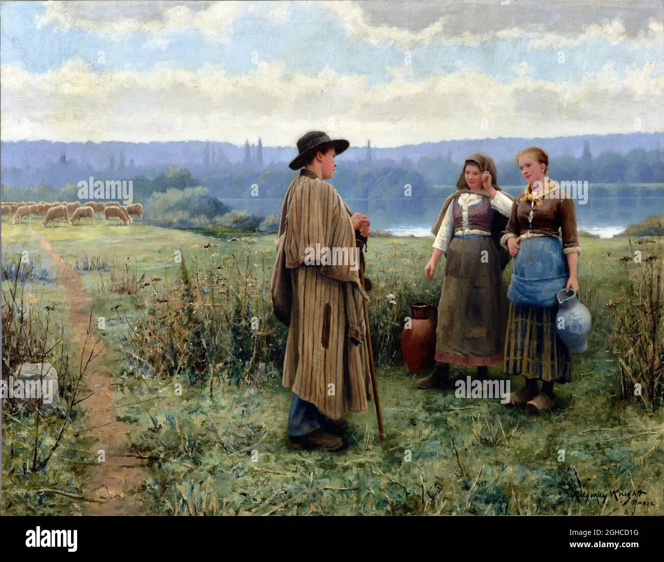 An Idle Moment by Daniel Ridgway Knight (1838-1924), oil on canvas, c. 1890/95 Stock Photo