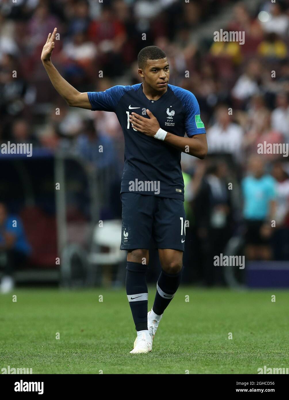 France's Kylian Mbappe in action during the FIFA World Cup 2018 Final at the Luzhniki Stadium, Moscow. Picture date 15th July 2018. Picture credit should read: David Klein/Sportimage via PA Images Stock Photo