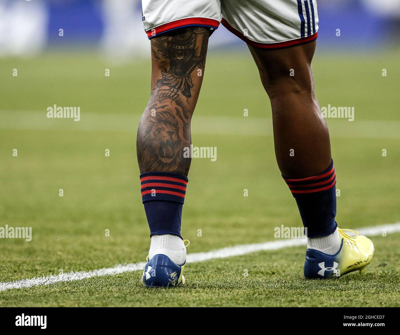 Lyon's Memphis DepayÕs tattoo during the pre-season friendly match