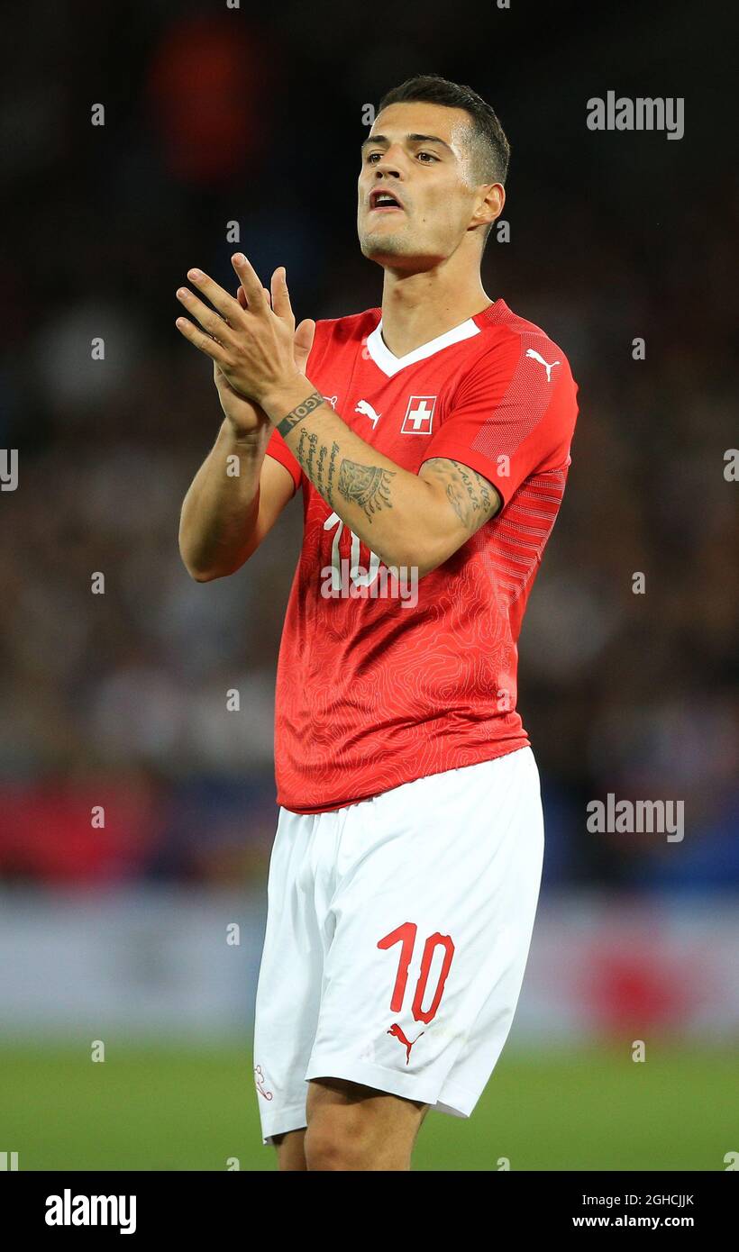 Granit Xhaka of Switzerland during the International Friendly match at the King Power Stadium, Leicester. Picture date 11th September 2018. Picture credit should read: Nigel French/Sportimage via PA Images Stock Photo