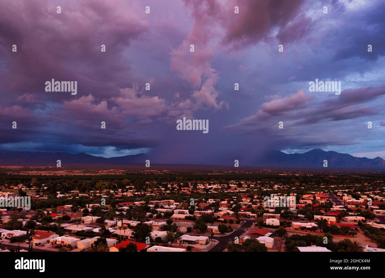 Monsoon storm at sunset over Green Valley, Arizona  Stock Photo