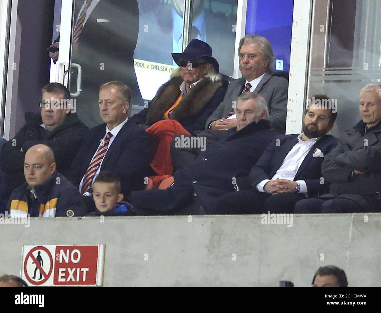 Owen Oyston (hat) majority owner of Blackpool Football Club during the Carabao Third Round match at Bloomfield Road Stadium, Blackpool. Picture date 25th September 2018. Picture credit should read: Simon Bellis/Sportimage Stock Photo