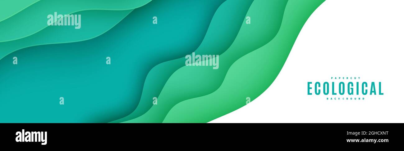 Abstract green horizontal banner in cut paper style. Cutout grass wave ...