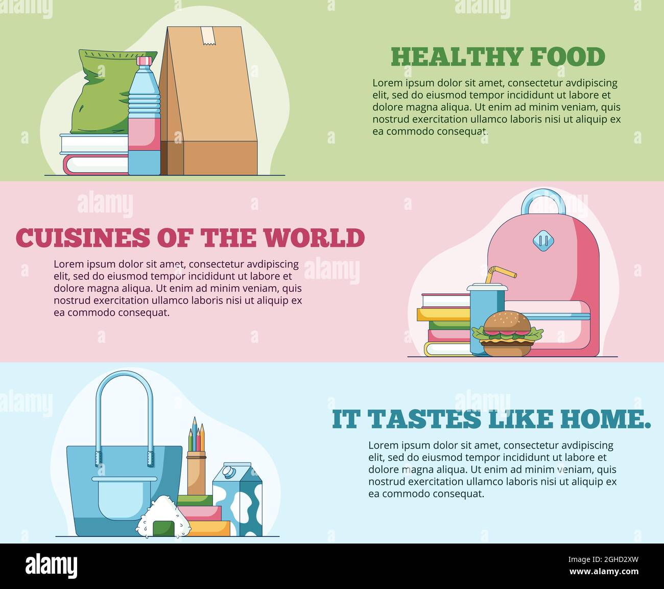 Healthy food Web Horizontal Banners in a flat style Vector Illustration for Website Header Stock Vector