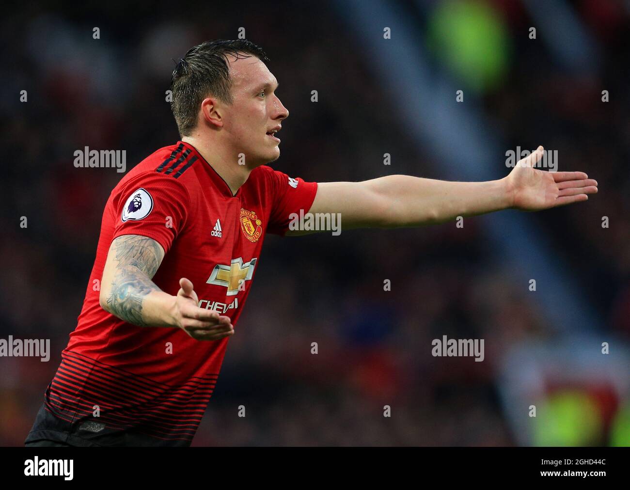 Manchester United's Phil Jones reacts during the Premier League match at Old Trafford, Manchester. Picture date: 8th December 2018. Picture credit should read: Matt McNulty/Sportimage via PA Images Stock Photo