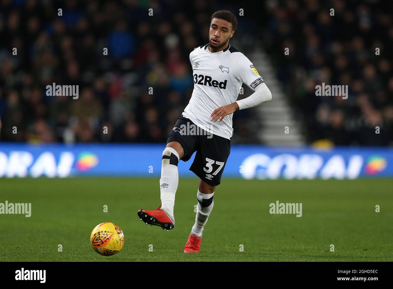 Jayden Bogle of Derby County during the Sky Bet Championship match at the Pride Park Stadium, Derby. Picture date: 17th December 2018. Picture credit should read: James Wilson/Sportimage via PA Images Stock Photo