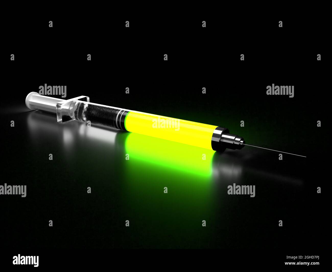 A syringe filled with glowing liquid Stock Photo Alamy