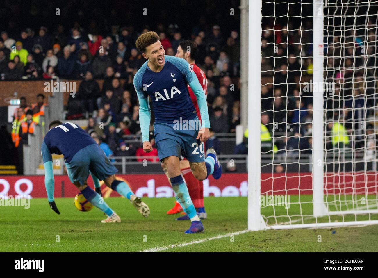 Dele Alli of Tottenham Hotspur celebrates scoring his side's equalising