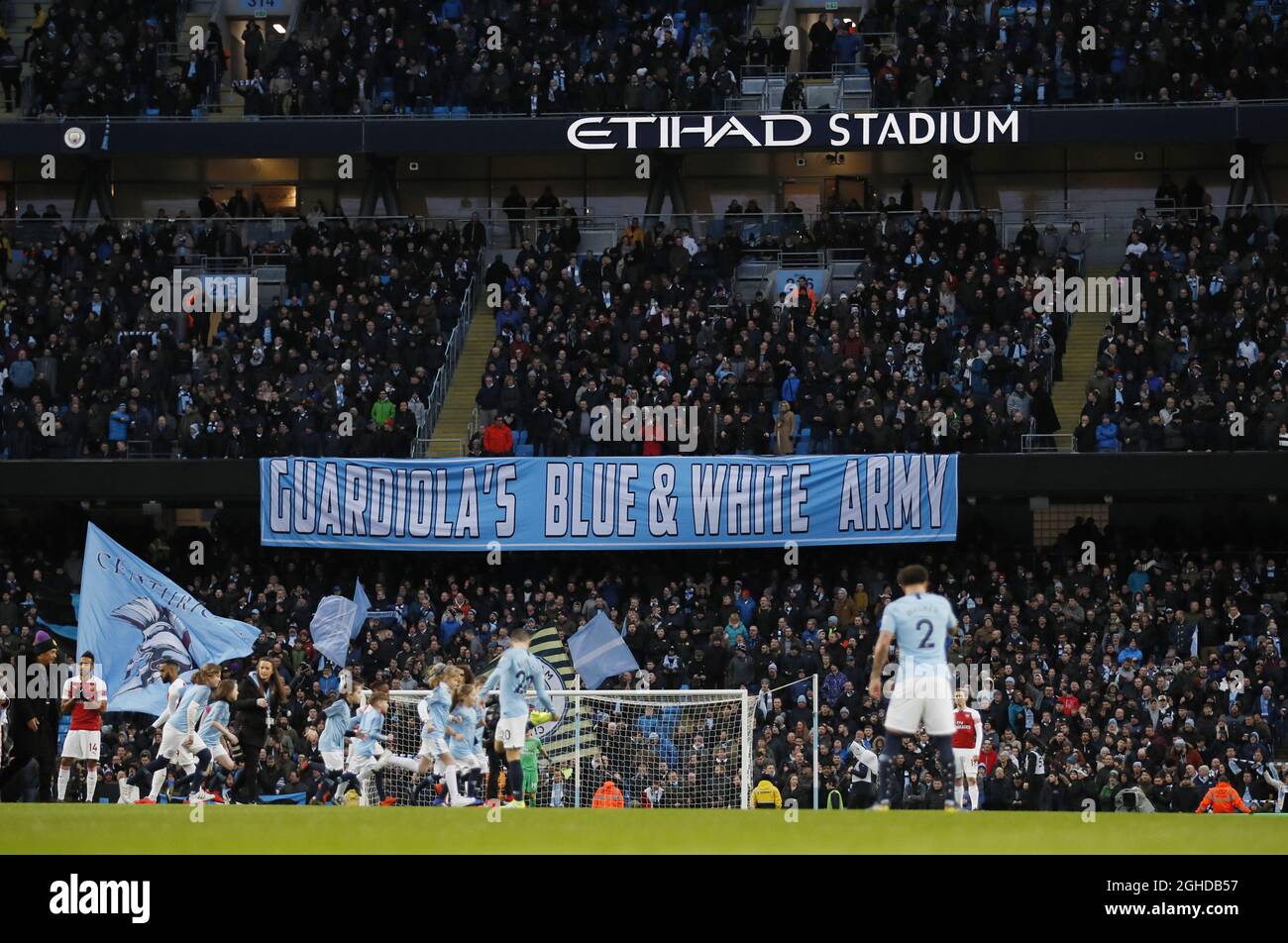 Banner in the crowd before the Premier League match at the Etihad