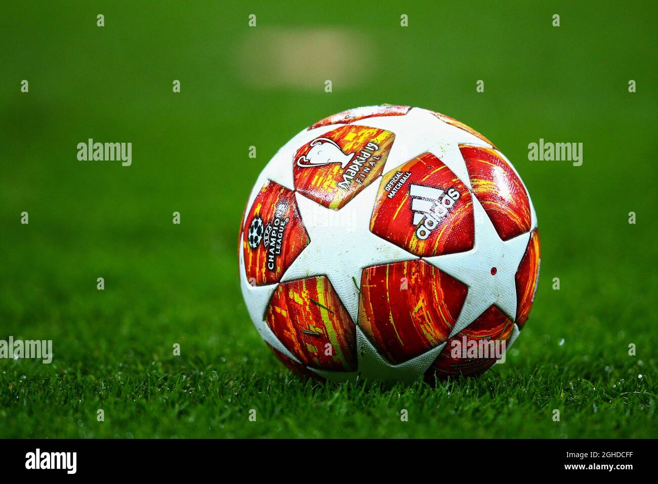 An Adidas match ball during the UEFA Champions League Round of 16 First Leg  match at Wembley Stadium, London. Picture date: 13th February 2019. Picture  credit should read: Craig Mercer/Sportimage via PA