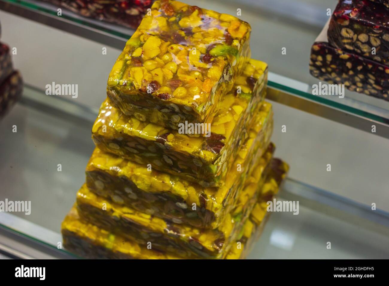 Turkish sweets rakhat lukum nuts shop traditional dish  Stock Photo
