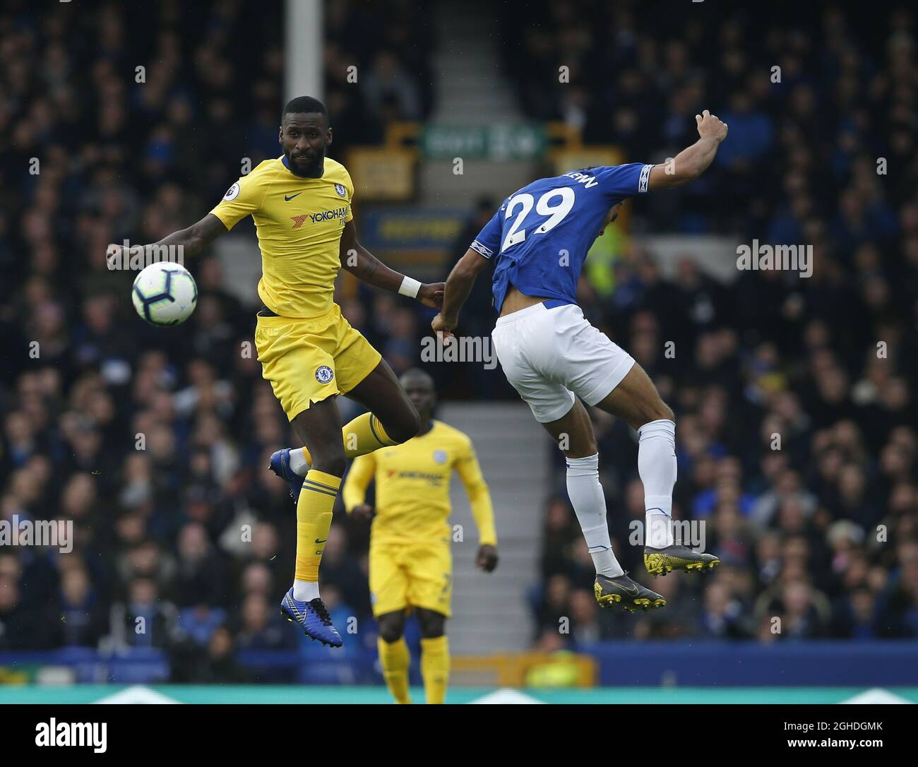 Antonio Rudiger of Chelsea challenges Dominic Calvert Lewin of Everton ...