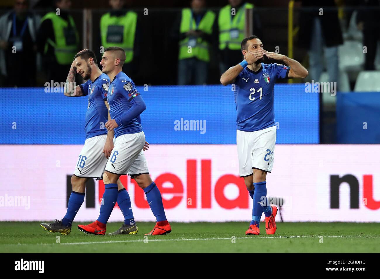 Fabio Quagliarella Celebrates After Scoring To Become The Oldest Player To Score For Italy In An International Fixture At 36 Years And 54 Days During The Uefa Euro Qualifying Group J Fabio Quagliarella Celebrates After Scoring To Become The Oldest Player To Score For Italy In An International Fixture At 36 Years And 54 Days During The Uefa Euro Qualifying Group J