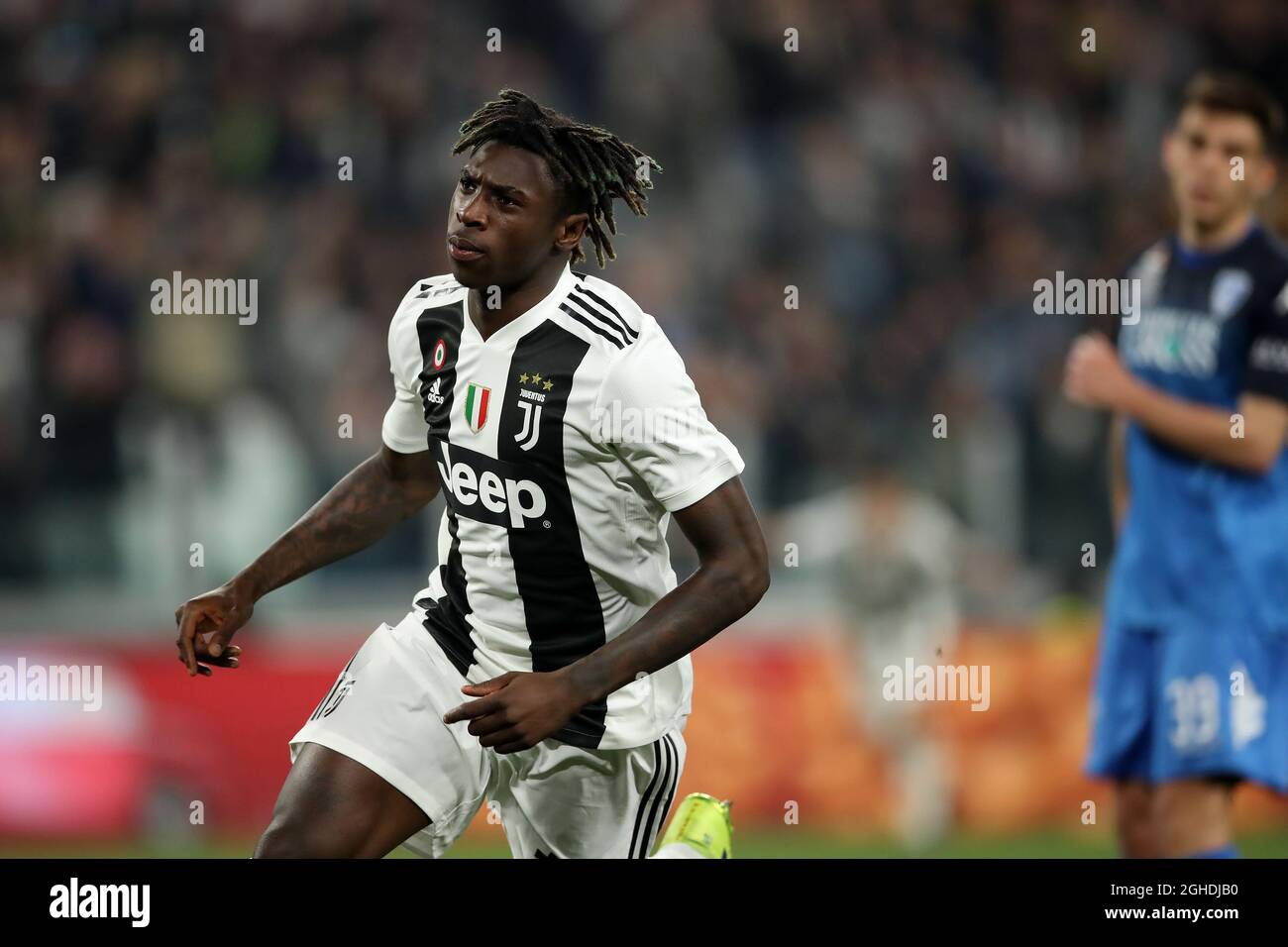 Moise Kean of Juventus celebrates after scoring to give the side a 1-0 ...