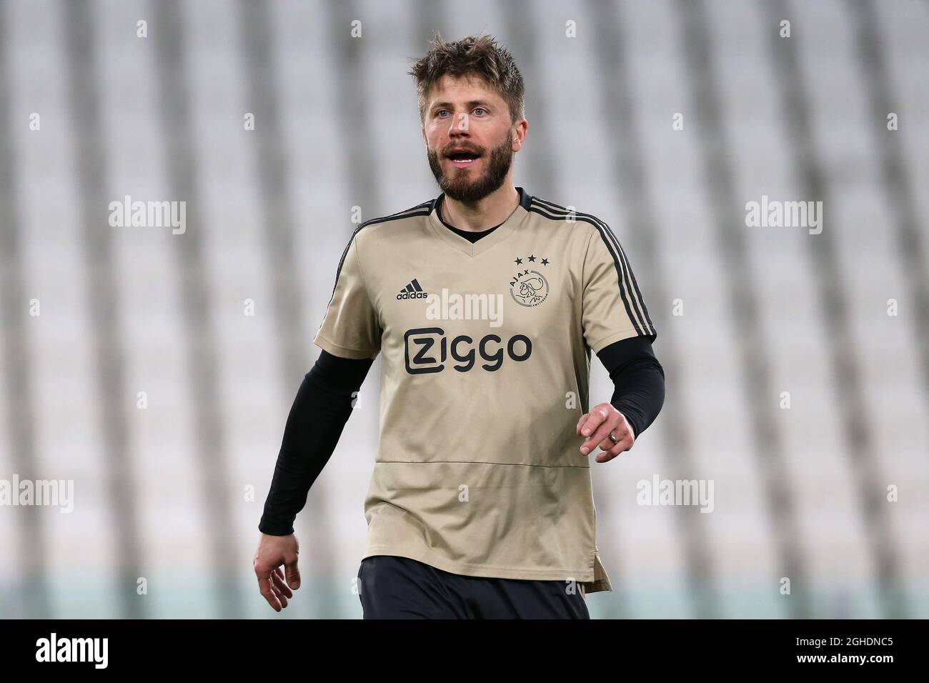 Lasse Schone of Ajax during the training session at the Allianz Stadium, Turin. Picture date: 15th April 2019. Picture credit should read: Jonathan Moscrop/Sportimage via PA Images Stock Photo
