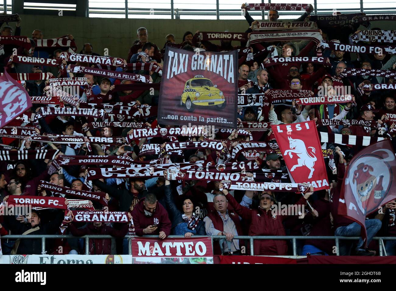 Torino FC fans pictured with scarves and flags during the Serie A match at  Olimpico di Torino, Turin. Picture date: 28th April 2019. Picture credit  should read: Jonathan Moscrop/Sportimage via PA Images