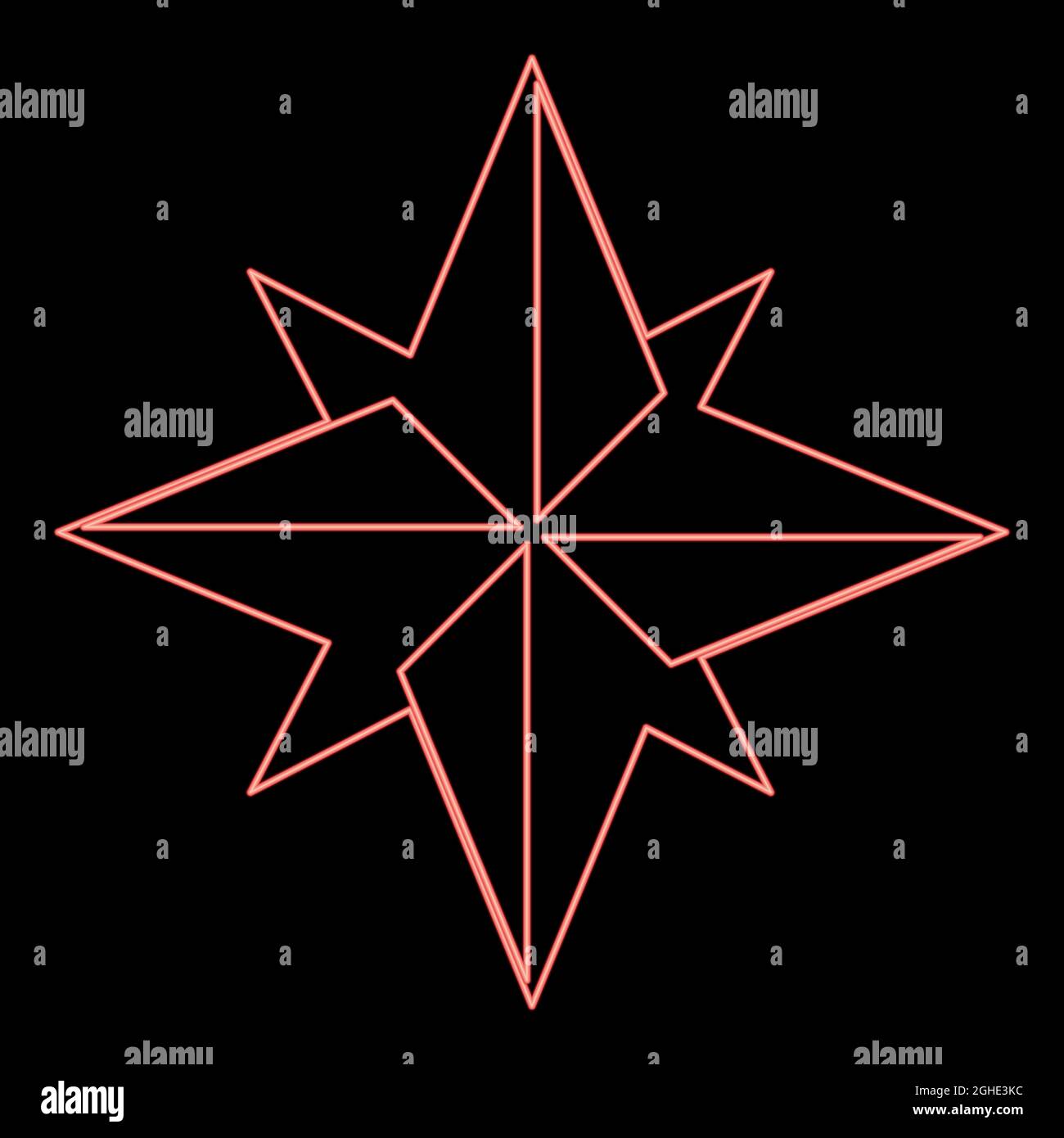 Neon wind rose red color vector illustration flat style light image Stock Vector
