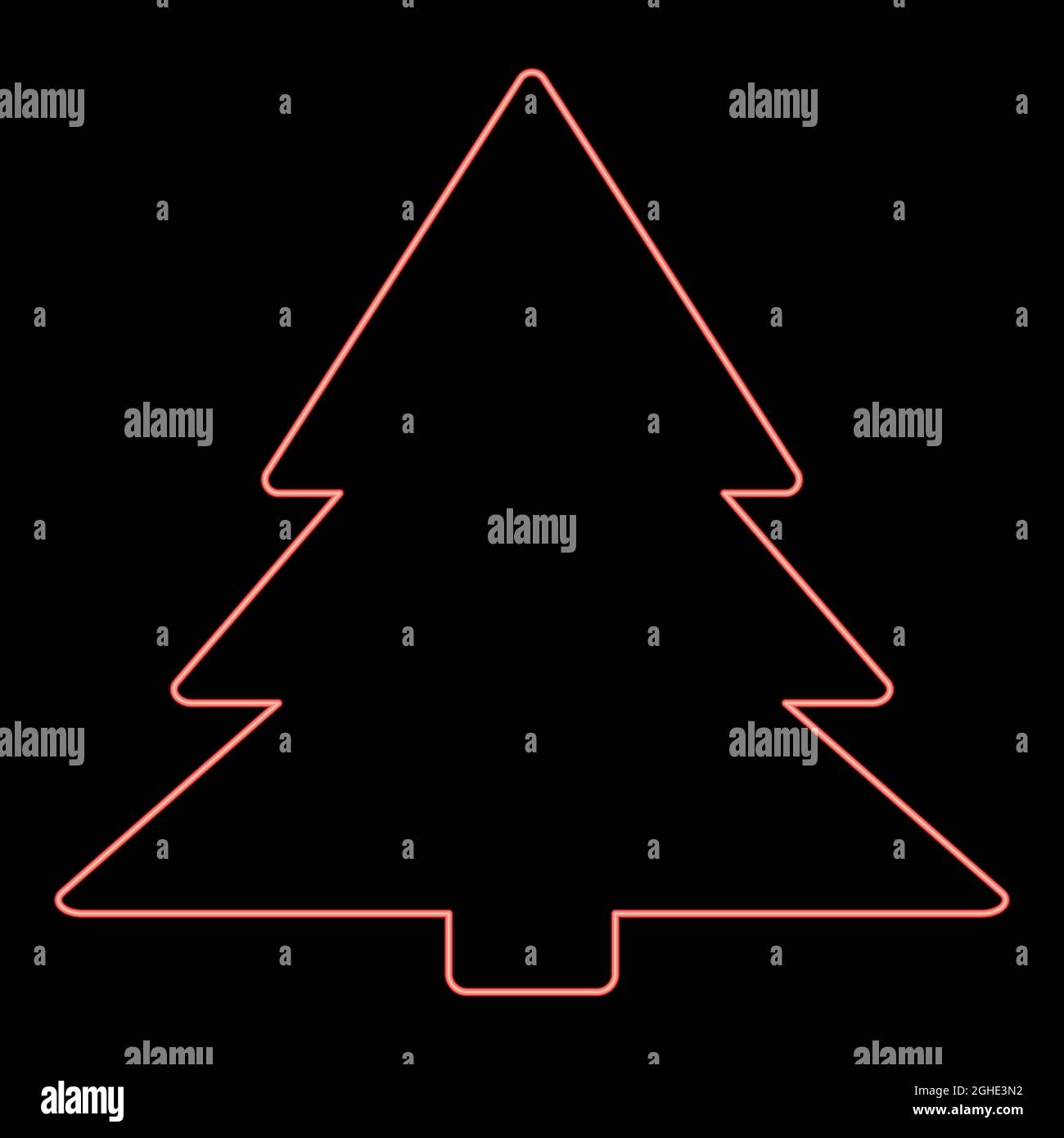 Neon christmas tree red color vector illustration flat style light image Stock Vector