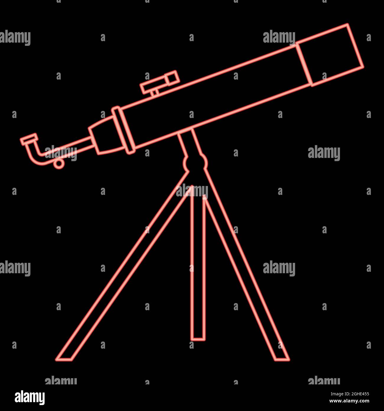 Neon telescope red color vector illustration flat style light image Stock Vector