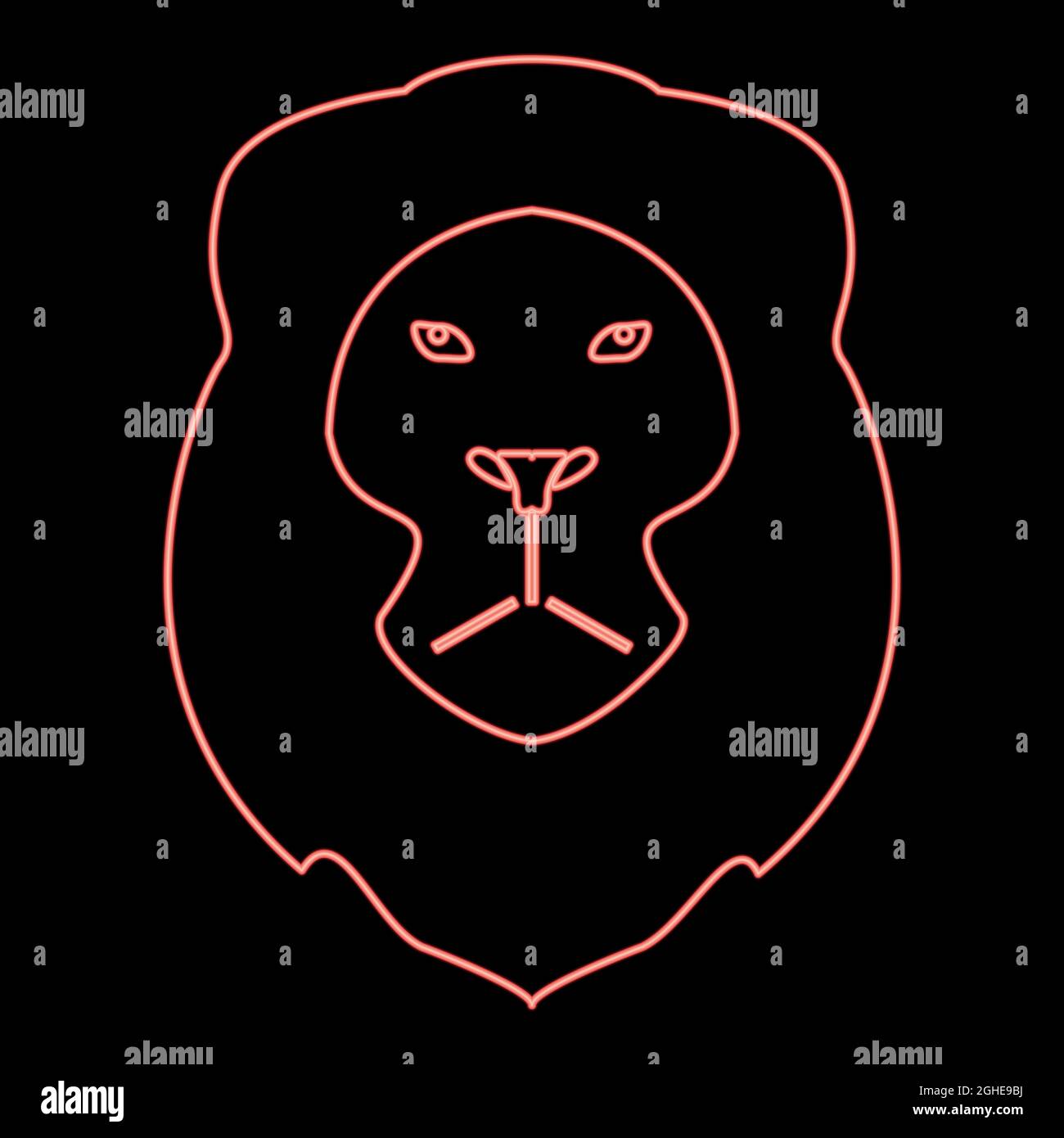 Neon lion head red color vector illustration flat style light image ...