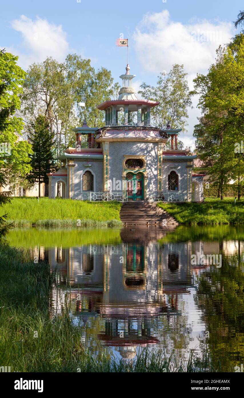 Creaking Pagoda (Chinese Summer House)  Tsarskoe Selo,  town of Pushkin,  Saint Petersburg, Russia.[ Stock Photo