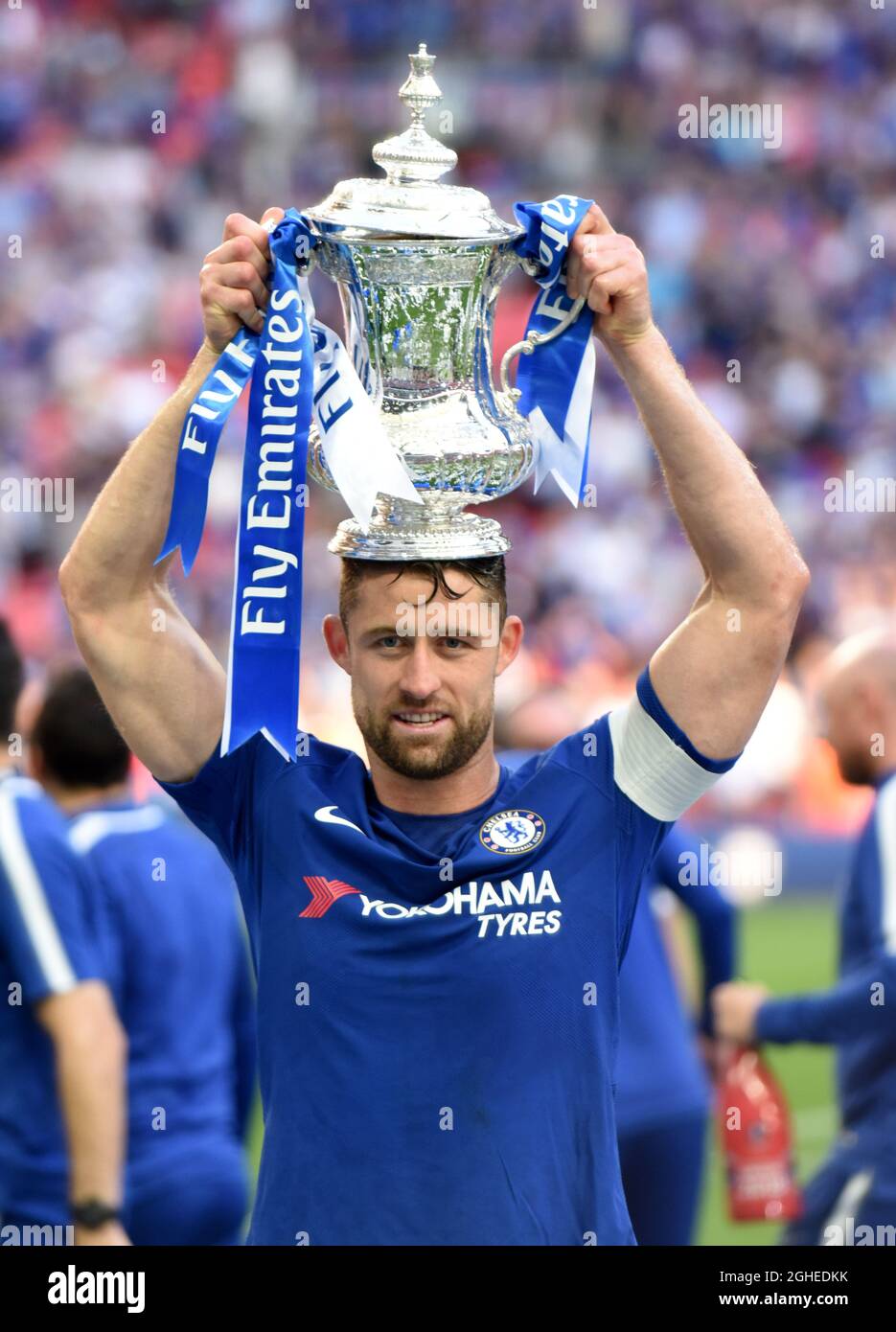 Gary Cahill of Chelsea celebrates with the trophy - Chelsea v Manchester United, The Emirates FA Cup Final 2018, Wembley Stadium, London - 19th May 2018. Stock Photo