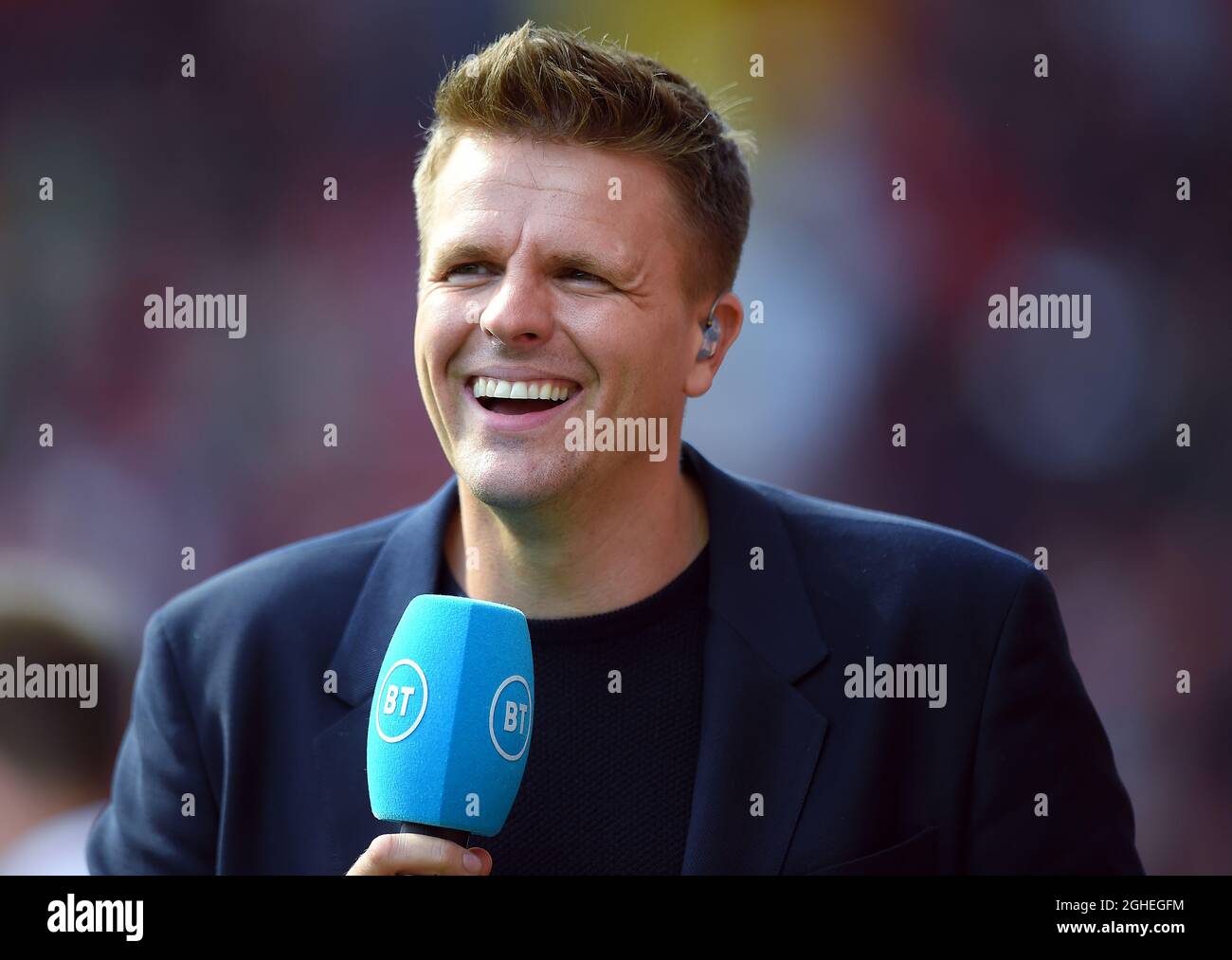 Jake Humphrey BT Sport presenter before the start of the Premier League match at Anfield, Liverpool. Picture date: 14th September 2019. Picture credit should read: Robin Parker/Sportimage via PA Images Stock Photo