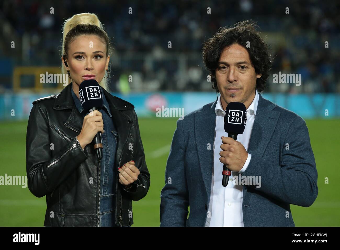 Diletta Leotta Tv Presenter And Former Juventus And Italy Player Mauro German Camoranesi Now A Tv Pundit For Dazn Pictured Pitchside During The Serie A Match At Stadio Mario Rigamonti Brescia Picture