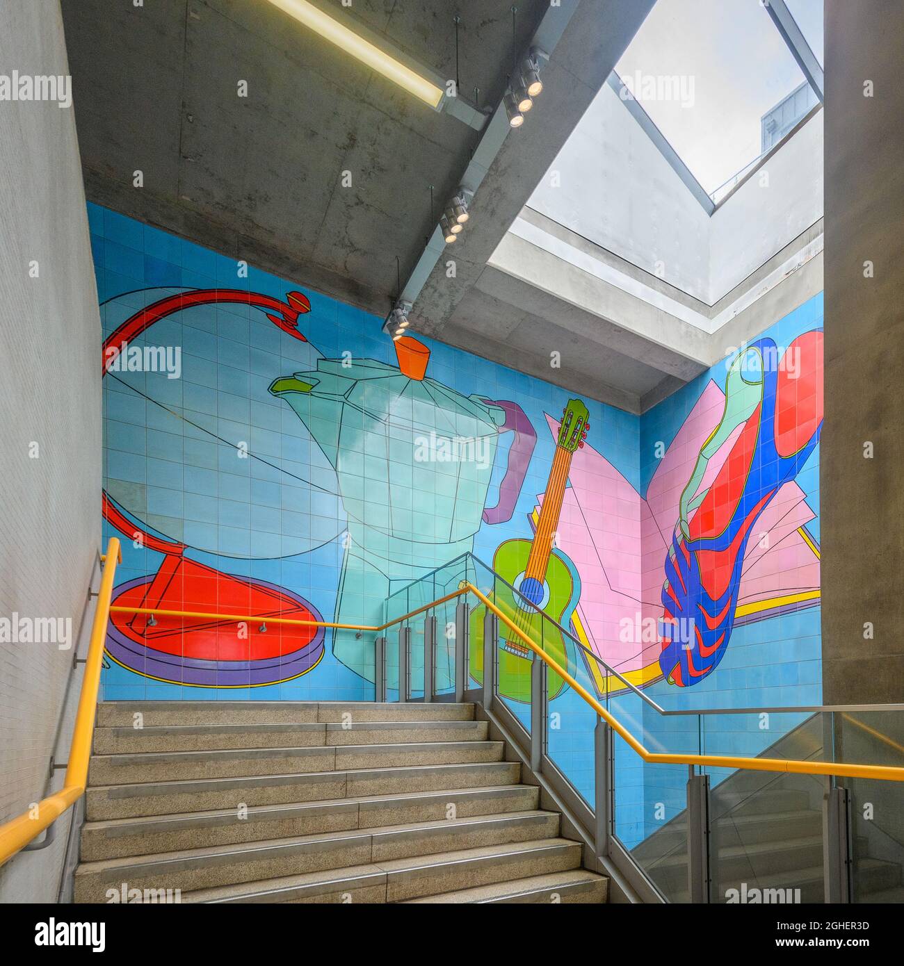 London, England, UK - Street Life ceramic mural at Woolwich Arsenal DLR station by Michael Craig-Martin Stock Photo