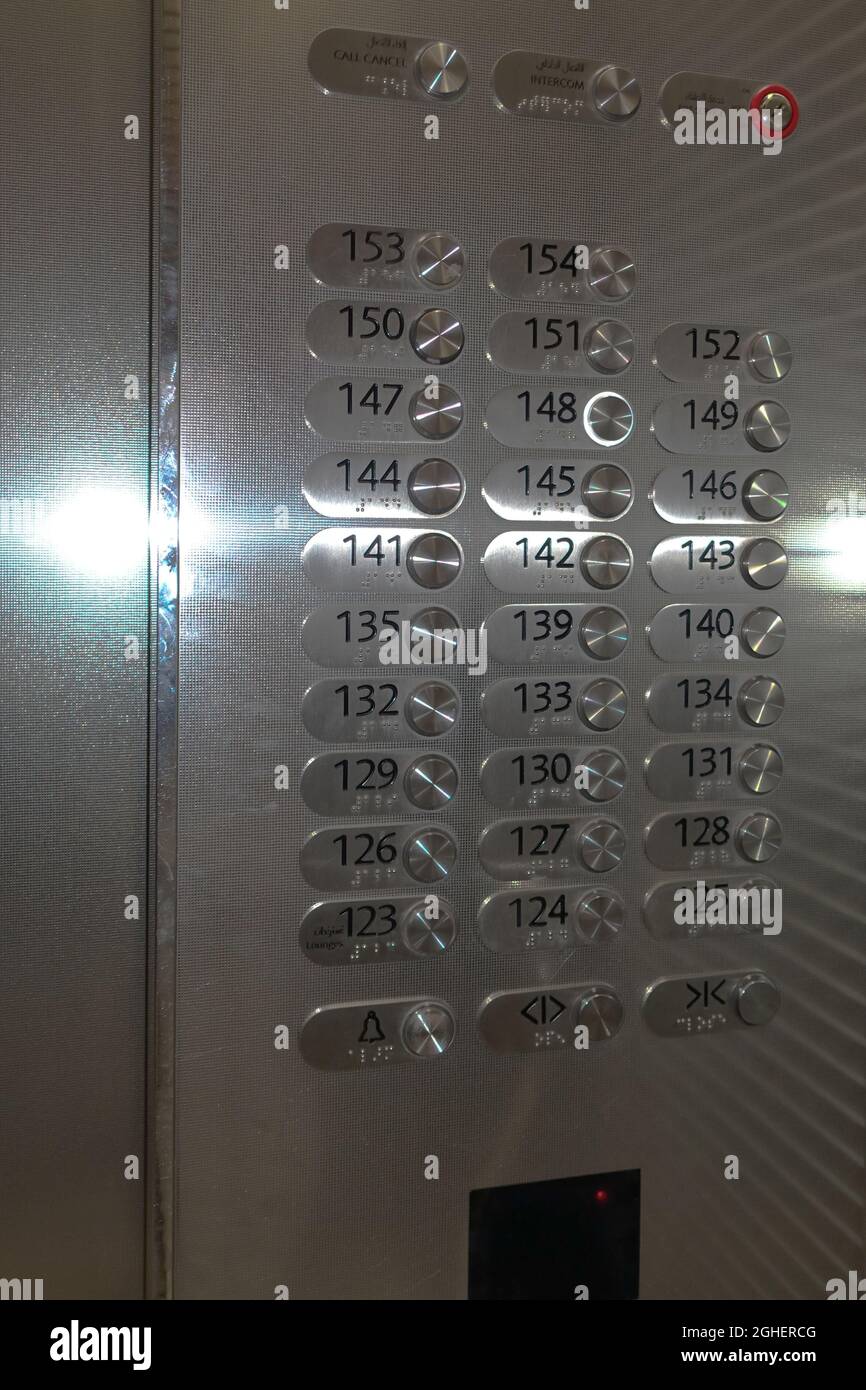 Middle lift Panel counting to the 153rd floor of The Burj Khalifa in Dubai,  UAE Stock Photo - Alamy