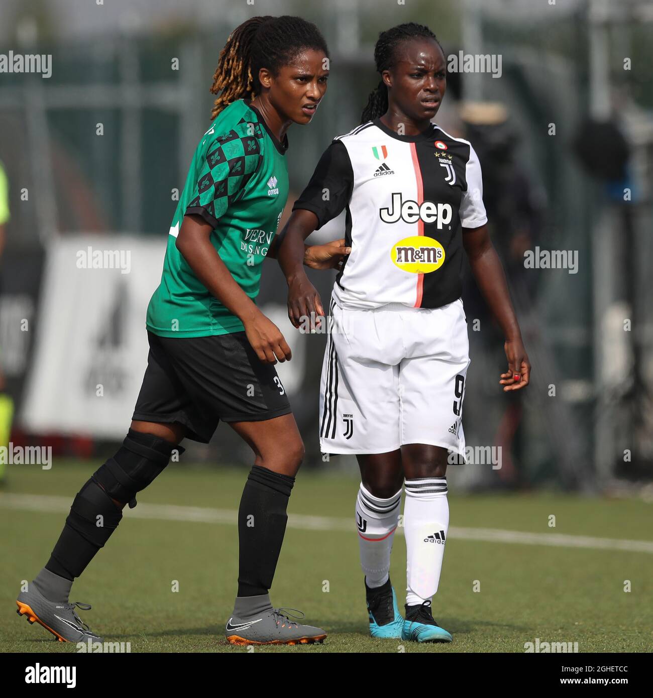 Eva Dupuy of Florentia and Eniola Aluko of Juventus during the Serie A  Femminile match at the Juventus Center, Vinovo. Picture date: 13th October  2019. Picture credit should read: Jonathan Moscrop/Sportimage via