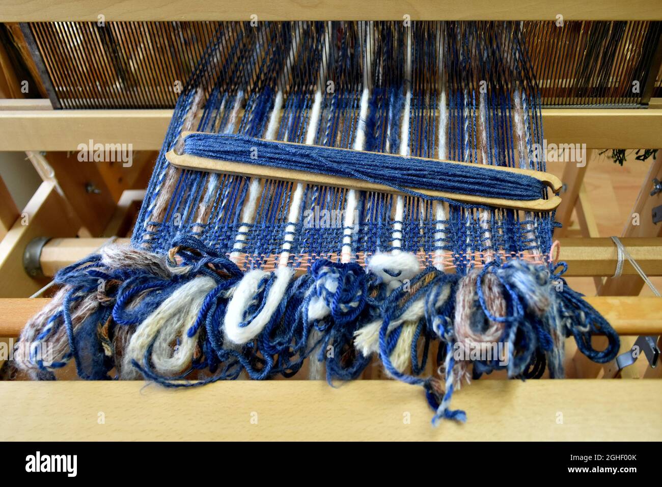 Closeup shot of wooden loom tools Stock Photo