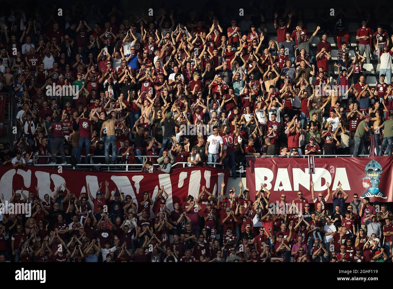 Torino FC fans applaud and cheer on their team during the Serie A match at  Stadio Grande Torino, Turin. Picture date: 27th October 2019. Picture  credit should read: Jonathan Moscrop/Sportimage via PA