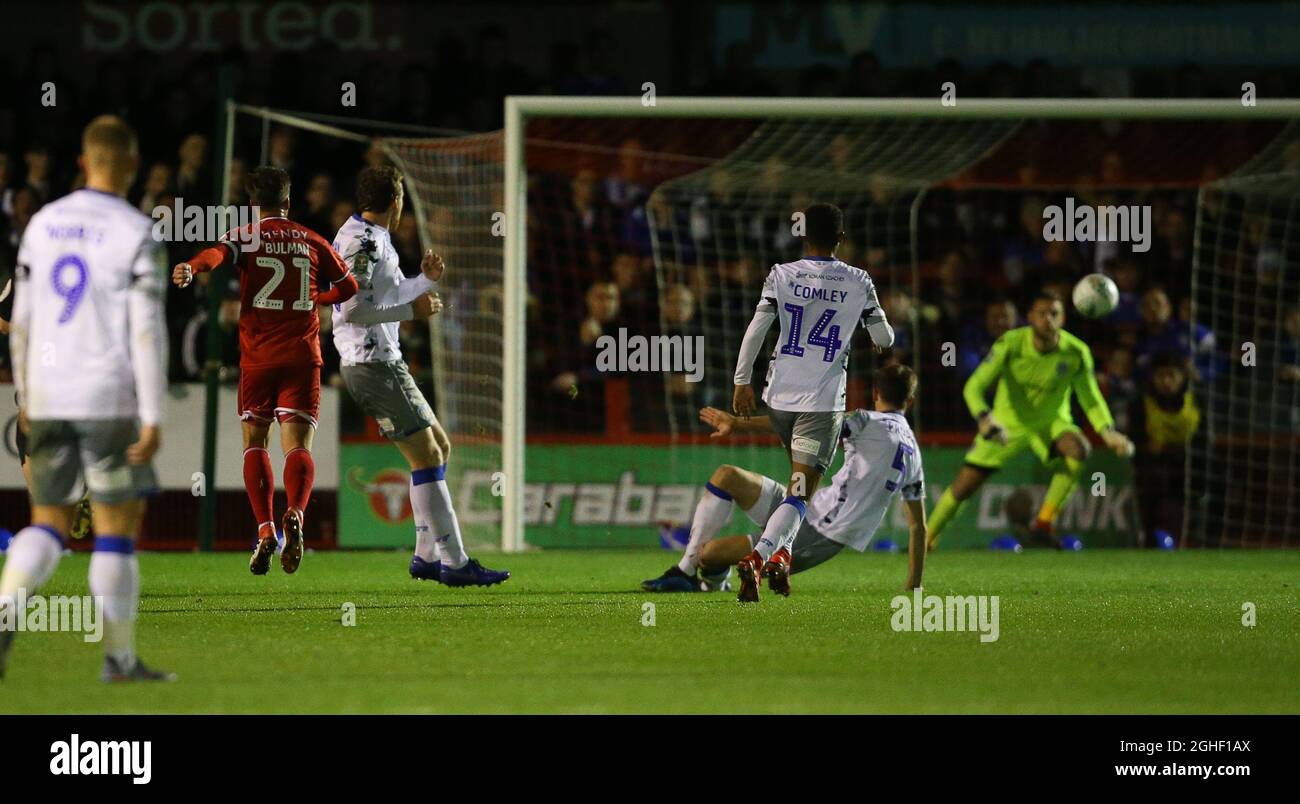 Crawley TownÕs Dannie Bulman scores the opening goal during the Carabao Cup match at Broadfield Stadium, Crawley. Picture date: 29th October 2019. Picture credit should read: Paul Terry/Sportimage via PA Images Stock Photo