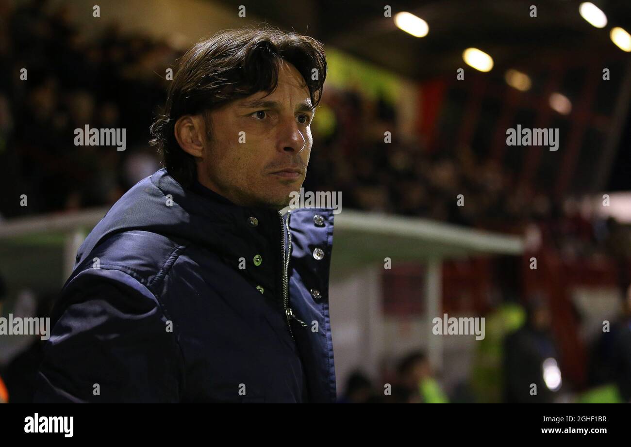 Crawley Town's Manager Gabriele Cioffi during the Carabao Cup match at Broadfield Stadium, Crawley. Picture date: 29th October 2019. Picture credit should read: Paul Terry/Sportimage via PA Images Stock Photo