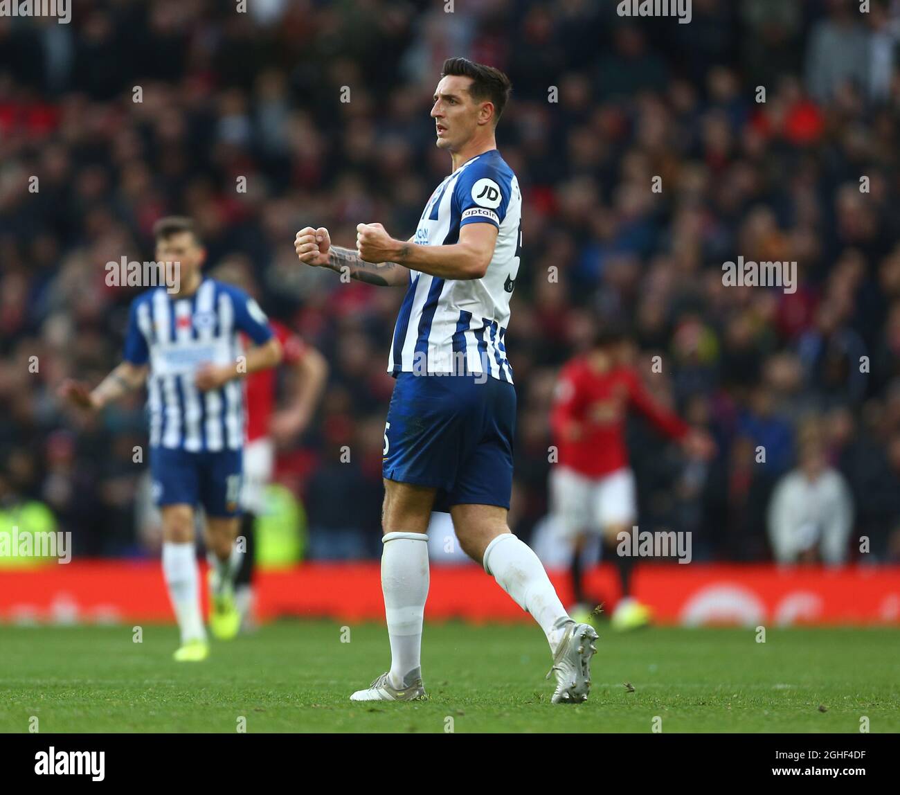 Lewis Dunk of Brighton celebrates his goal during the Premier League match at Old Trafford, Manchester. Picture date: 10th November 2019. Picture credit should read: Phil Oldham/Sportimage via PA Images Stock Photo