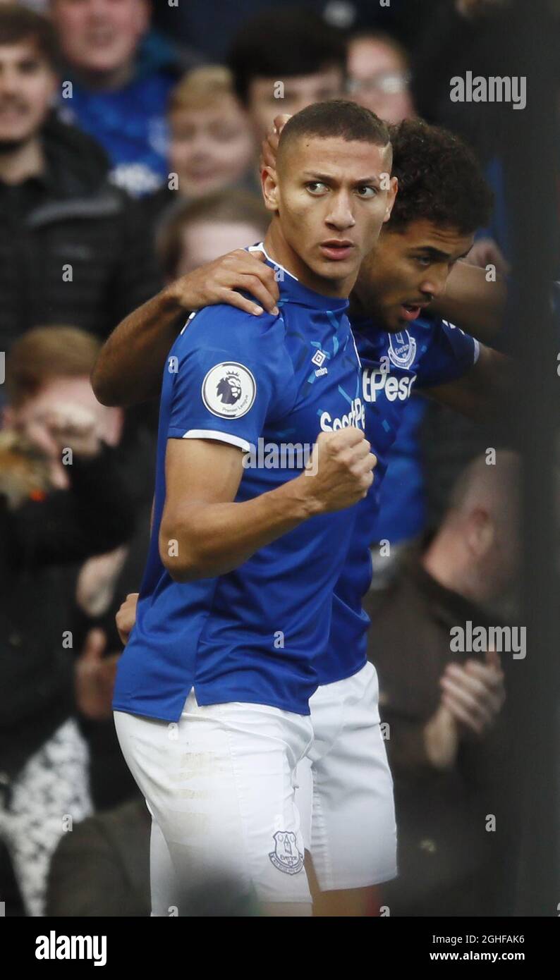 Richarlison of Everton celebrates scoring the first goal during the ...
