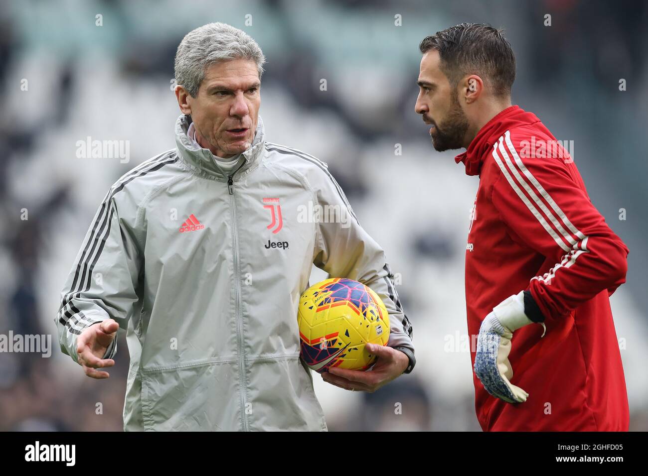 Claudio Filippi Juventus goalkeeping coach and Carlo Pinsoglio during the Serie A match at Allianz Stadium, Turin. Picture date: 15th December 2019. Picture credit should read: Jonathan Moscrop/Sportimage via PA Images Stock Photo