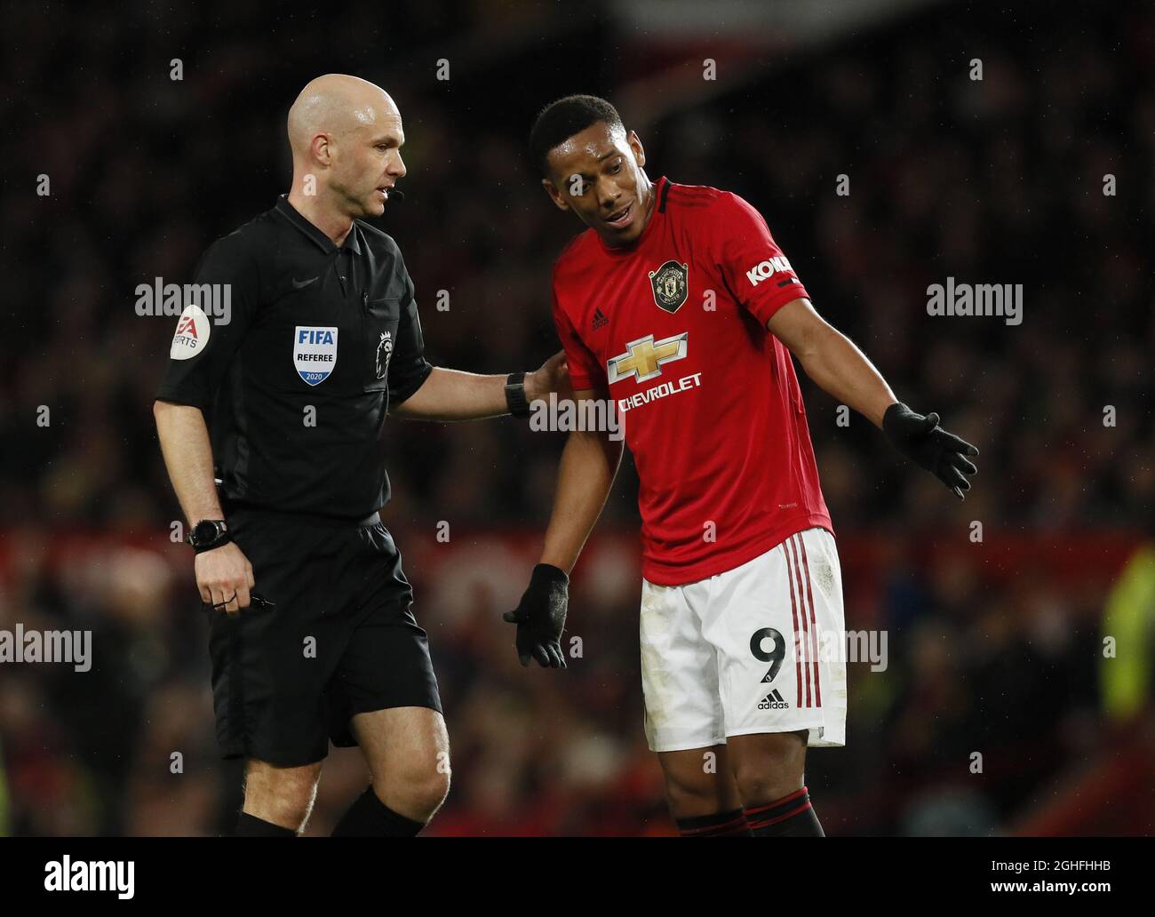 Anthony Martial of Manchester United complains to referee Anthony Taylor  during the Premier League match at Old Trafford, Manchester. Picture date:  11th January 2020. Picture credit should read: James Wilson/Sportimage via  PA