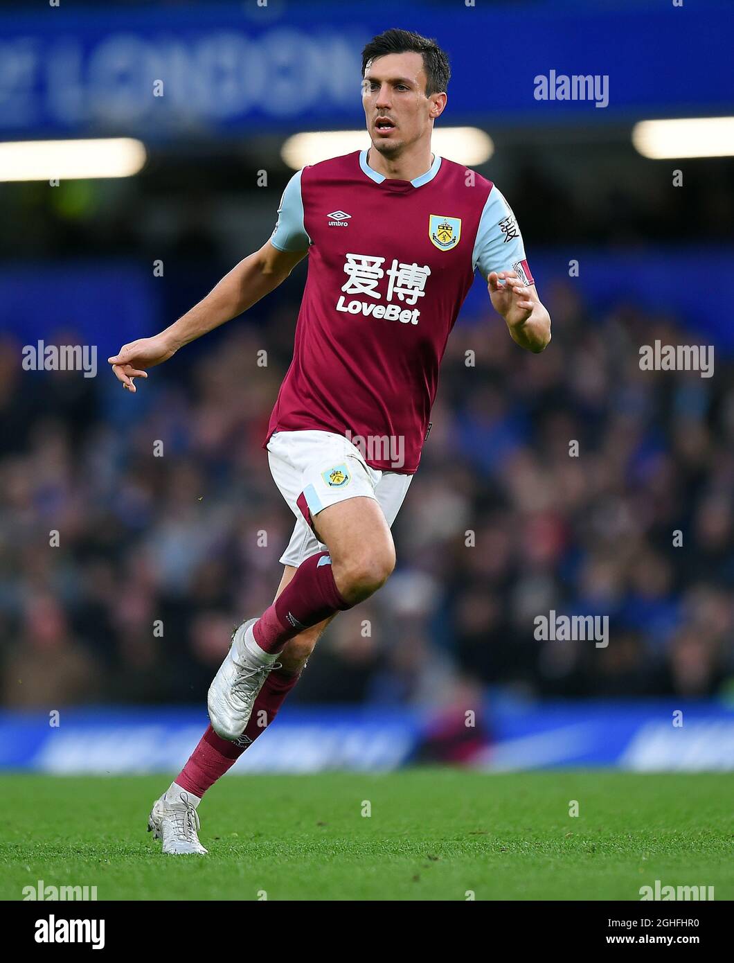Jack Cork of Burnley during the Premier League match at Stamford Bridge ...