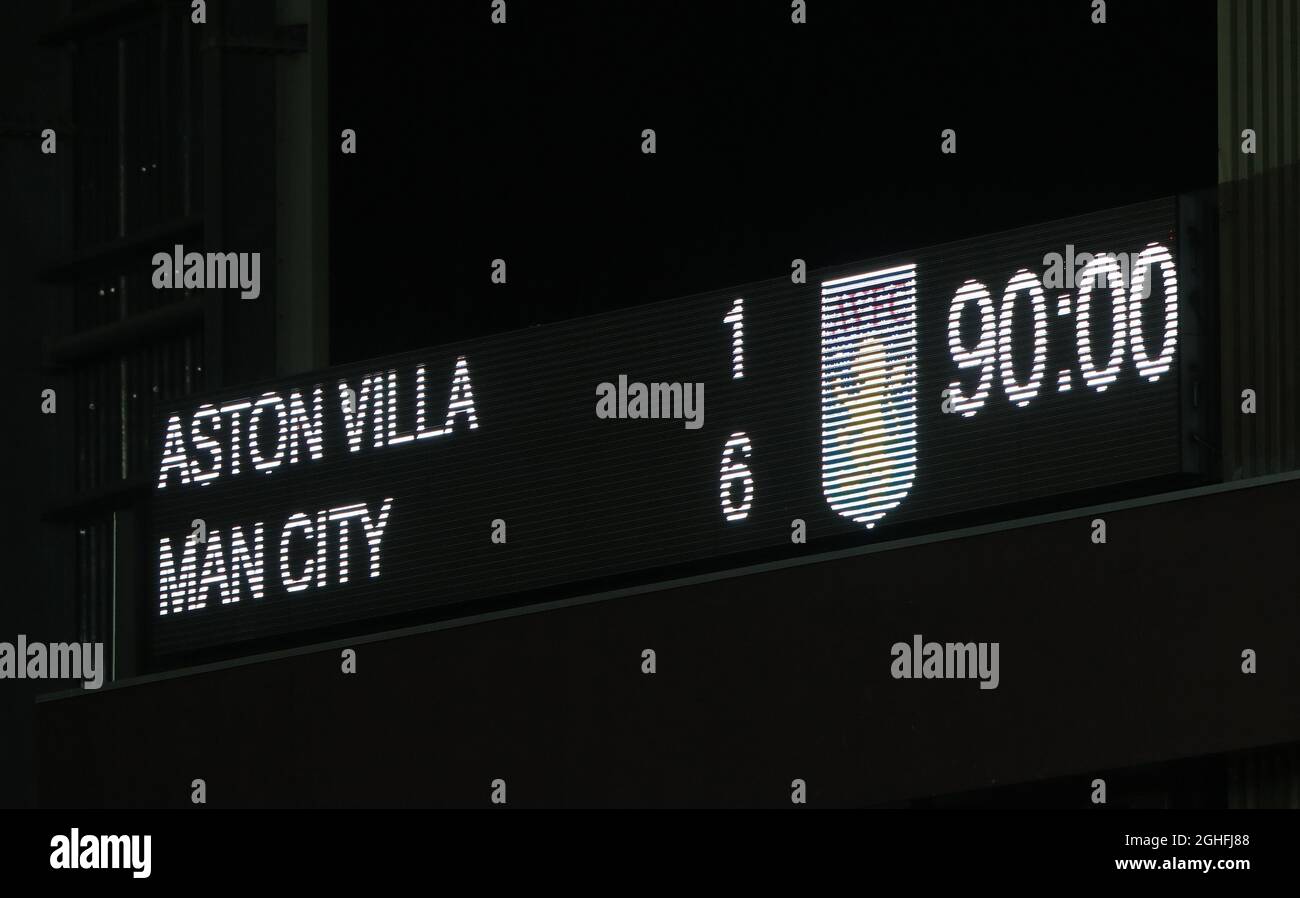 The final scoreboard during the Premier League match at Villa Park, Birmingham. Picture date: 12th January 2020. Picture credit should read: Darren Staples/Sportimage via PA Images Stock Photo