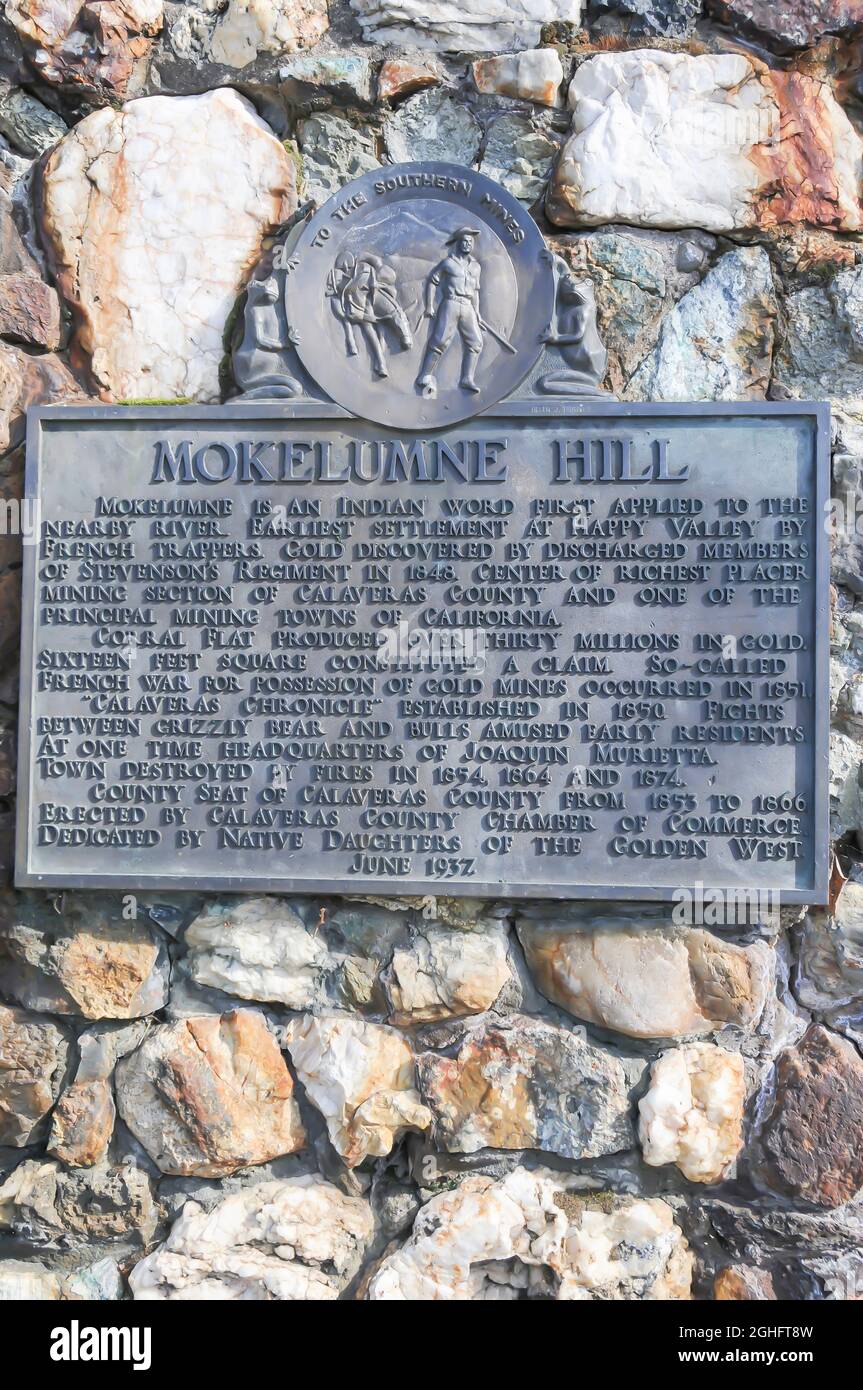 Historic Plaque Mokelumne Hill, California Stock Photo Alamy