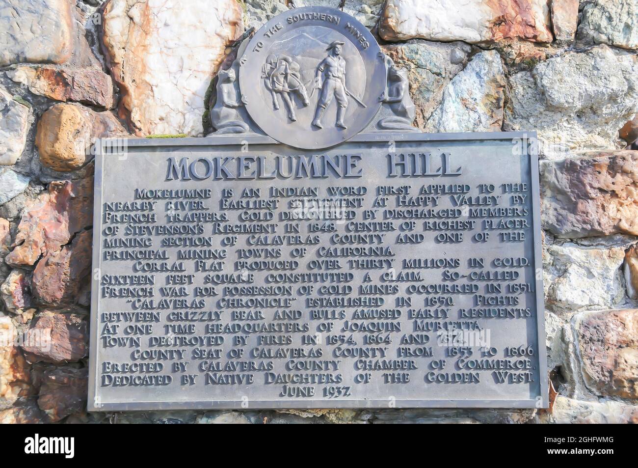 Historic Plaque Mokelumne Hill, California Stock Photo Alamy