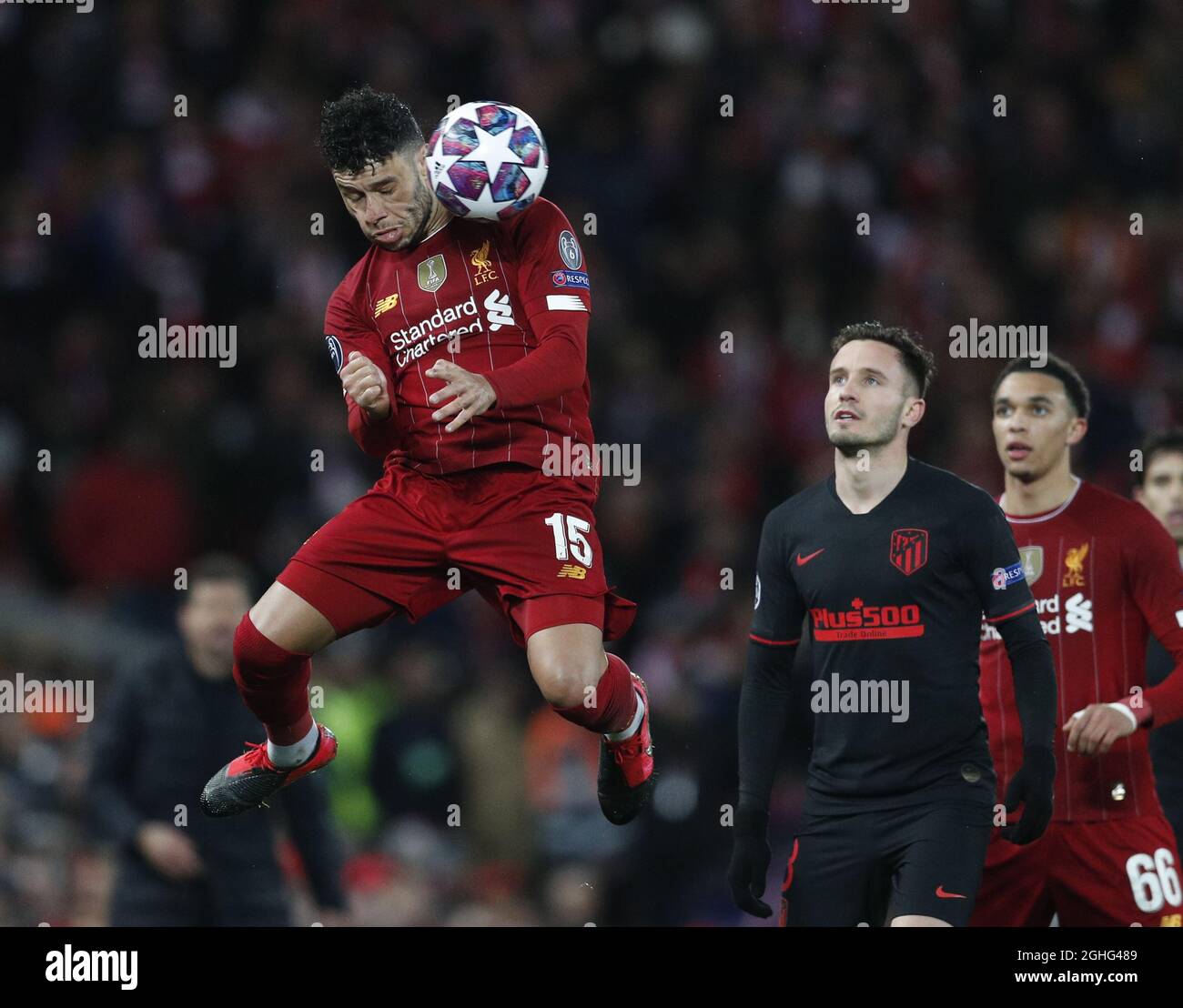 Alex Oxlade-Chamberlain of Liverpool heads clear during the UEFA Champions  League match at Anfield, Liverpool. Picture date: 11th March 2020. Picture  credit should read: Darren Staples/Sportimage via PA Images Stock Photo -