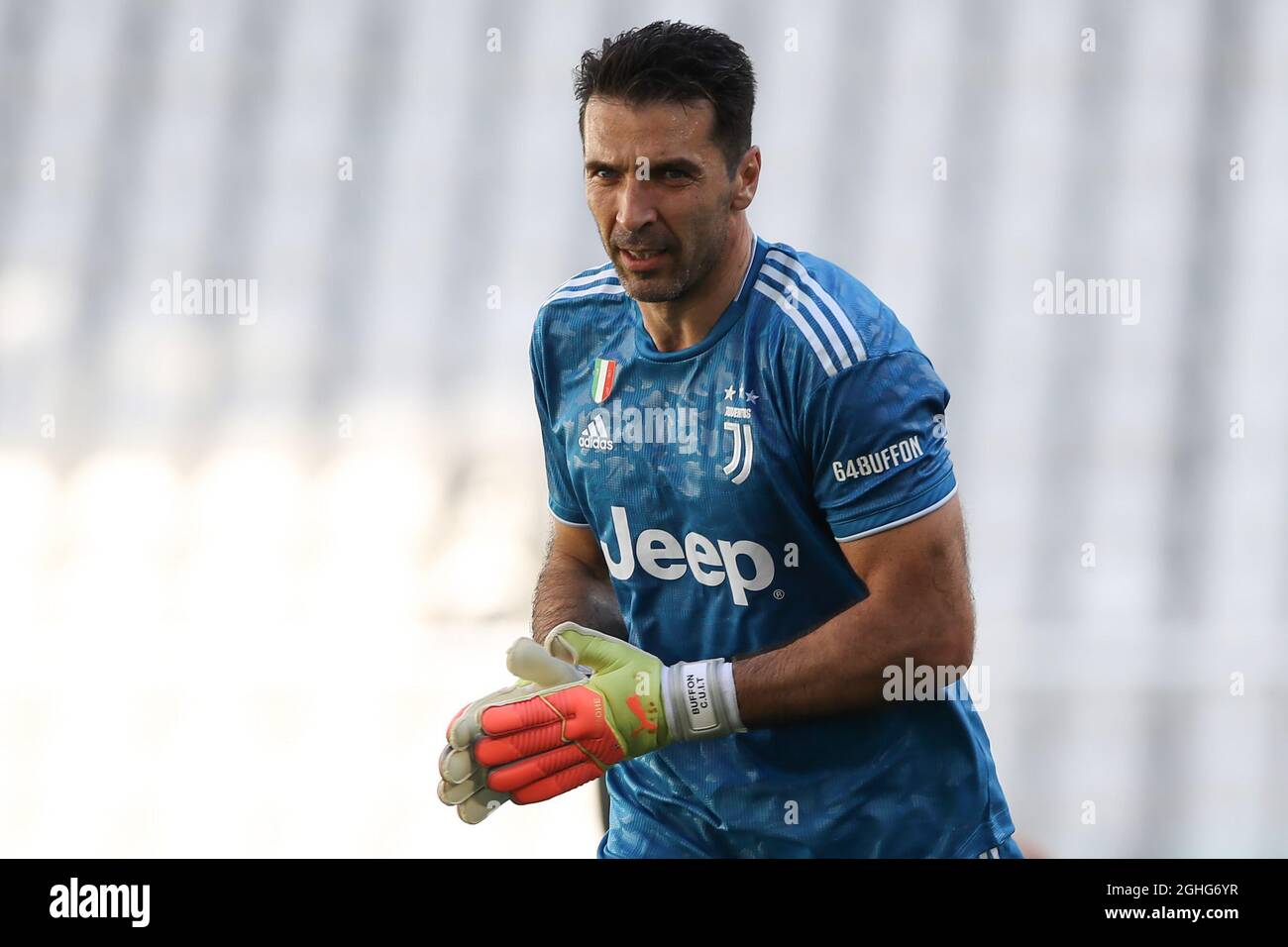 Juventus's Italian goalkeeper Gianluigi Buffon during the Serie A match at Allianz Stadium, Turin. Picture date: 4th July 2020. Picture credit should read: Jonathan Moscrop/Sportimage via PA Images Stock Photo