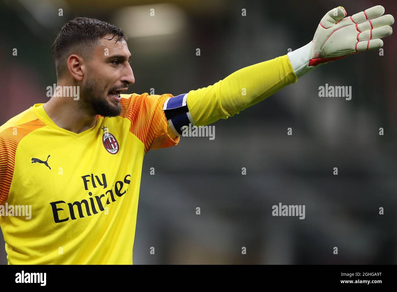 Italian goalkeeper Gianluigi Donnarumma of AC Milan reacts during the ...