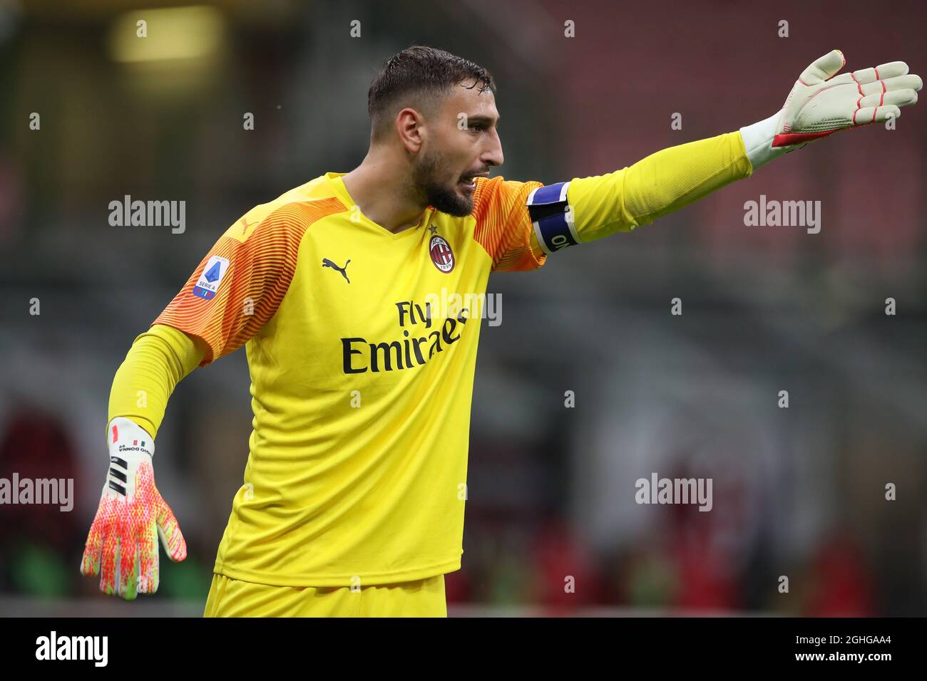 Italian goalkeeper Gianluigi Donnarumma of AC Milan reacts during the ...