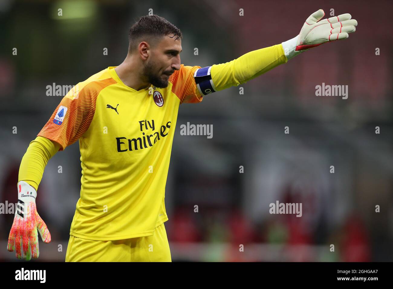 Italian goalkeeper Gianluigi Donnarumma of AC Milan reacts during the ...