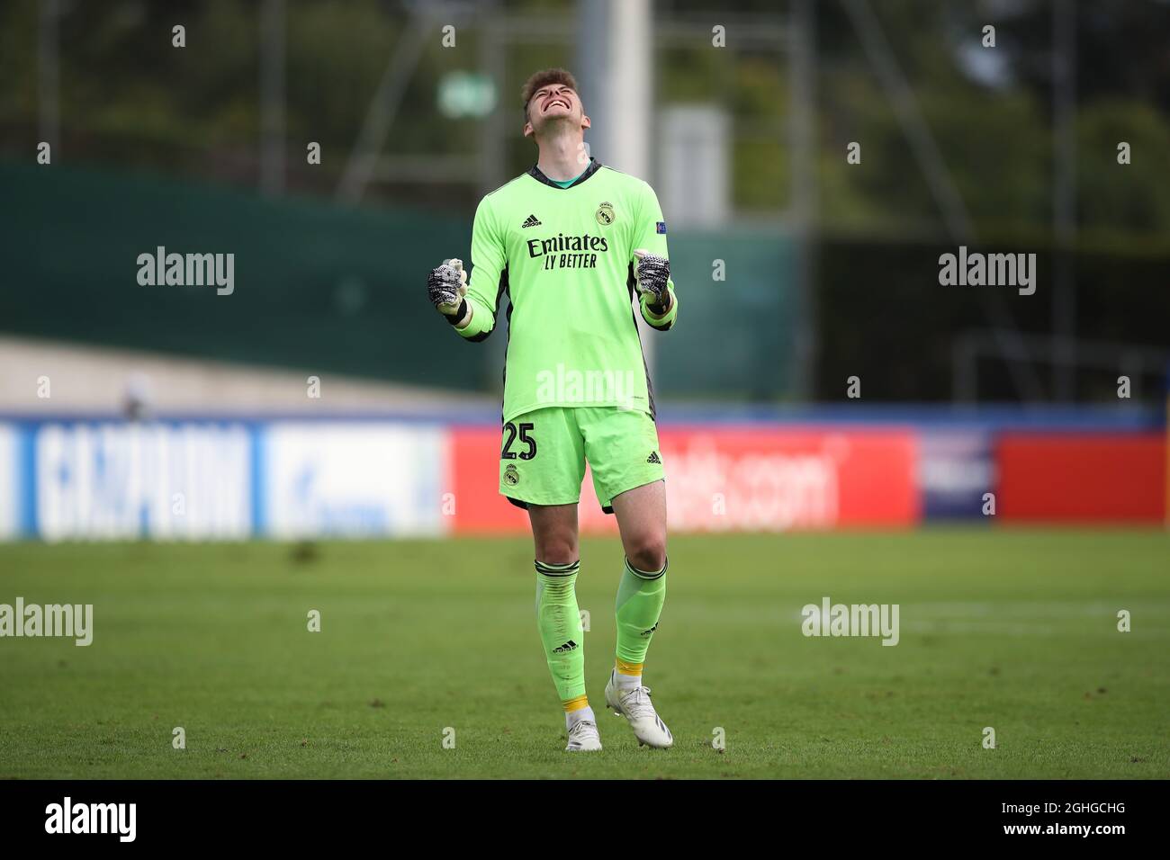 Luis Lopez of Real Madrid reacts after his side scored a second goal during the UEFA Youth League match at Colovray Sports Centre, Nyon. Picture date: 19th August 2020. Picture credit should read: Jonathan Moscrop/Sportimage via PA Images Stock Photo